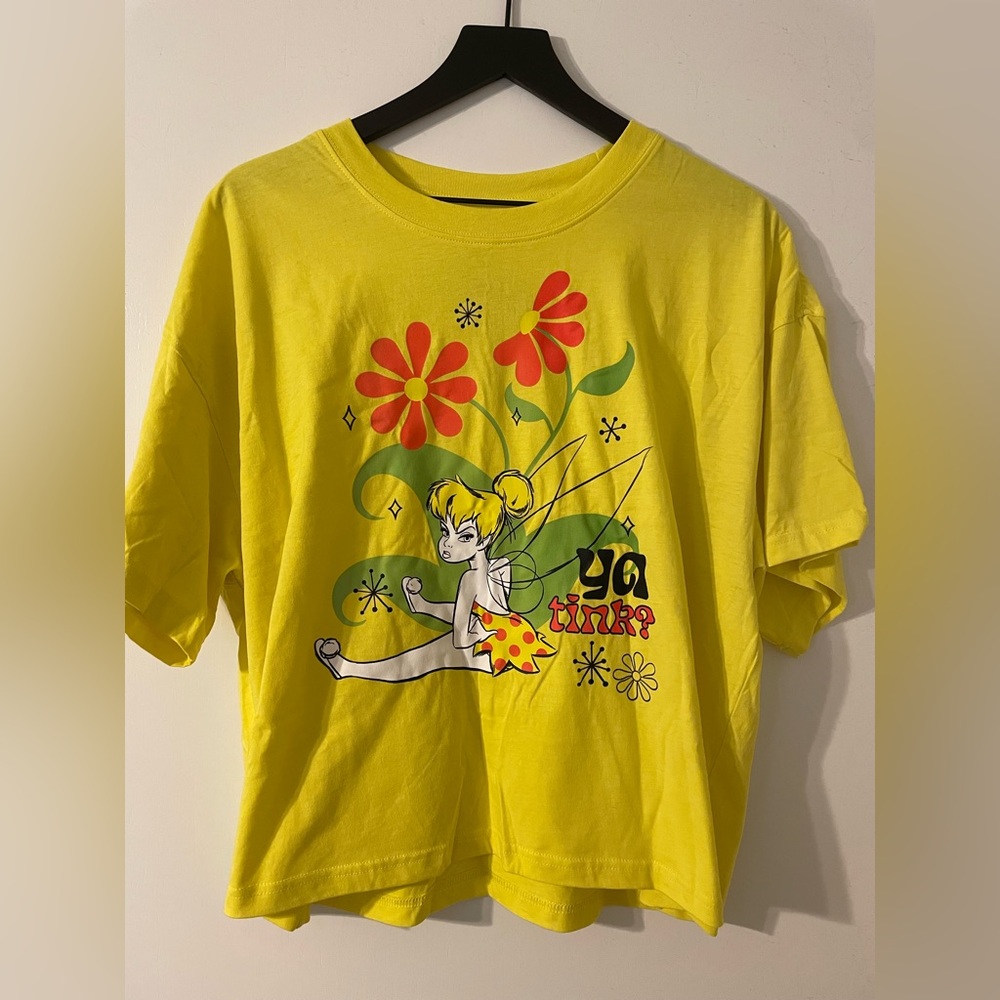 Disney Tinkerbell Ya Tink Graphic Crop Top T-Shirt Yellow Women's Size XL